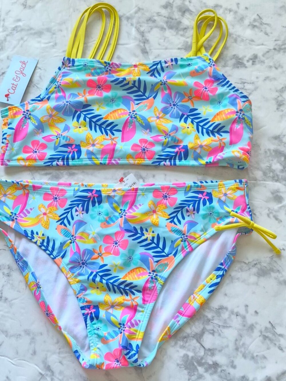 Cat & Jack 2-piece Bikini Swimsuit Size XXL (16/18) Colorful Flowers